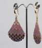 Teardrop Beaded Earrings in Pink and Purple Bubble Pattern