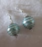 Earrings pale turquoise pearl bead in silver 4.5cm dangle 
