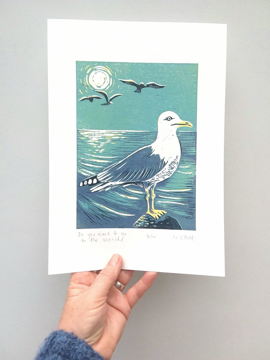 Do you want to go to the seaside - linoprint