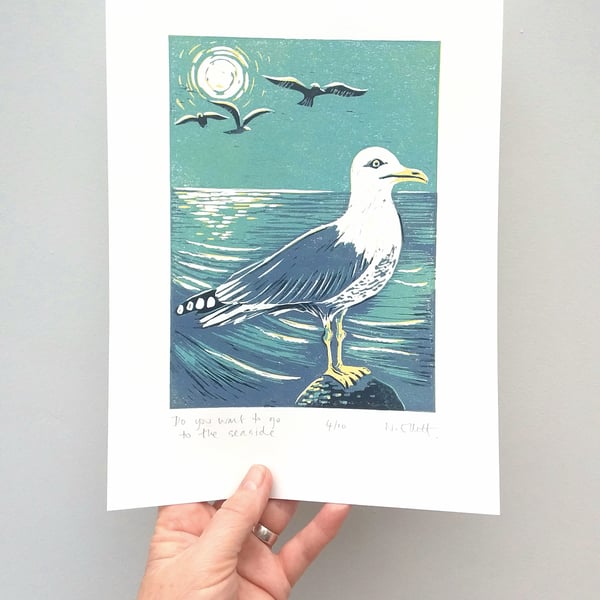 Do you want to go to the seaside - linoprint