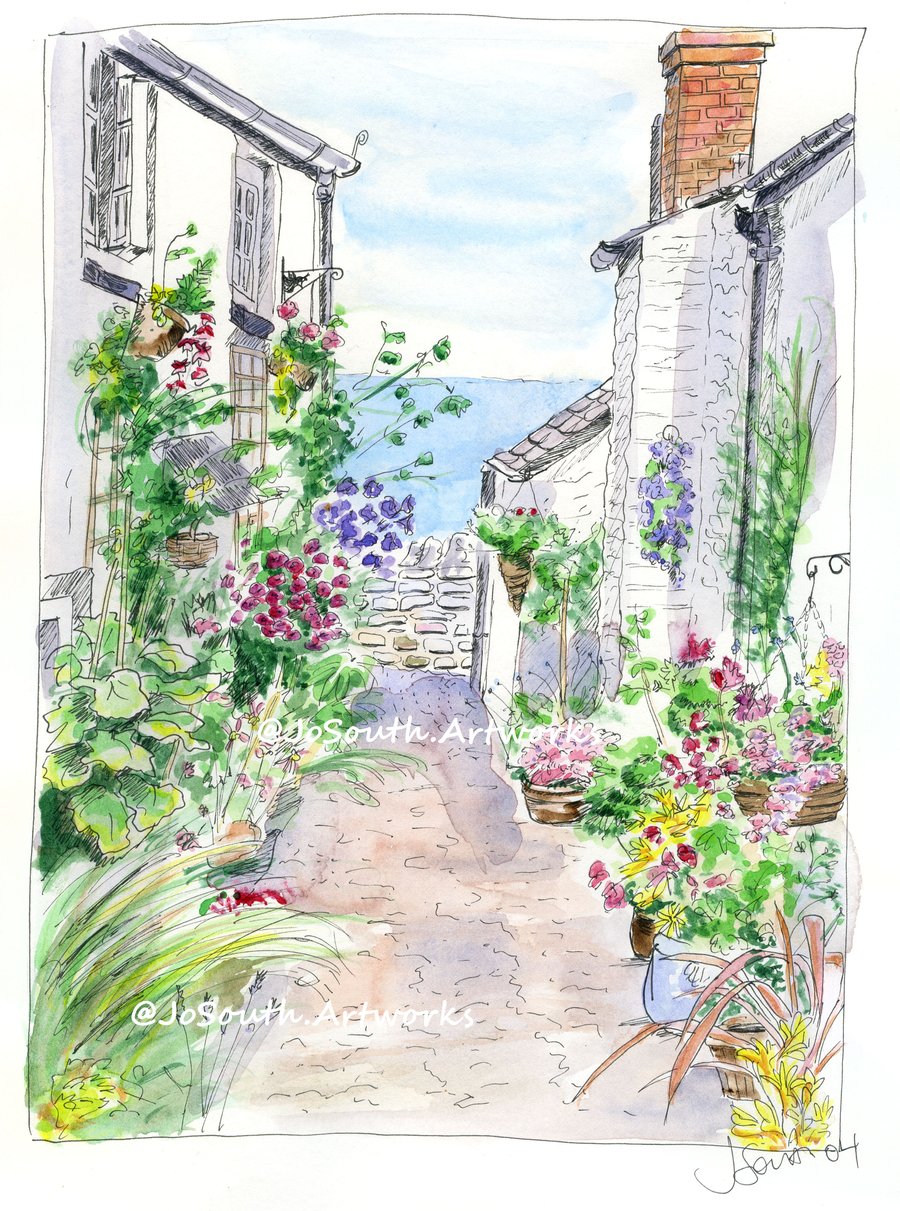 Colourful Clovelly, Devon - Limited Edition Art - Folksy