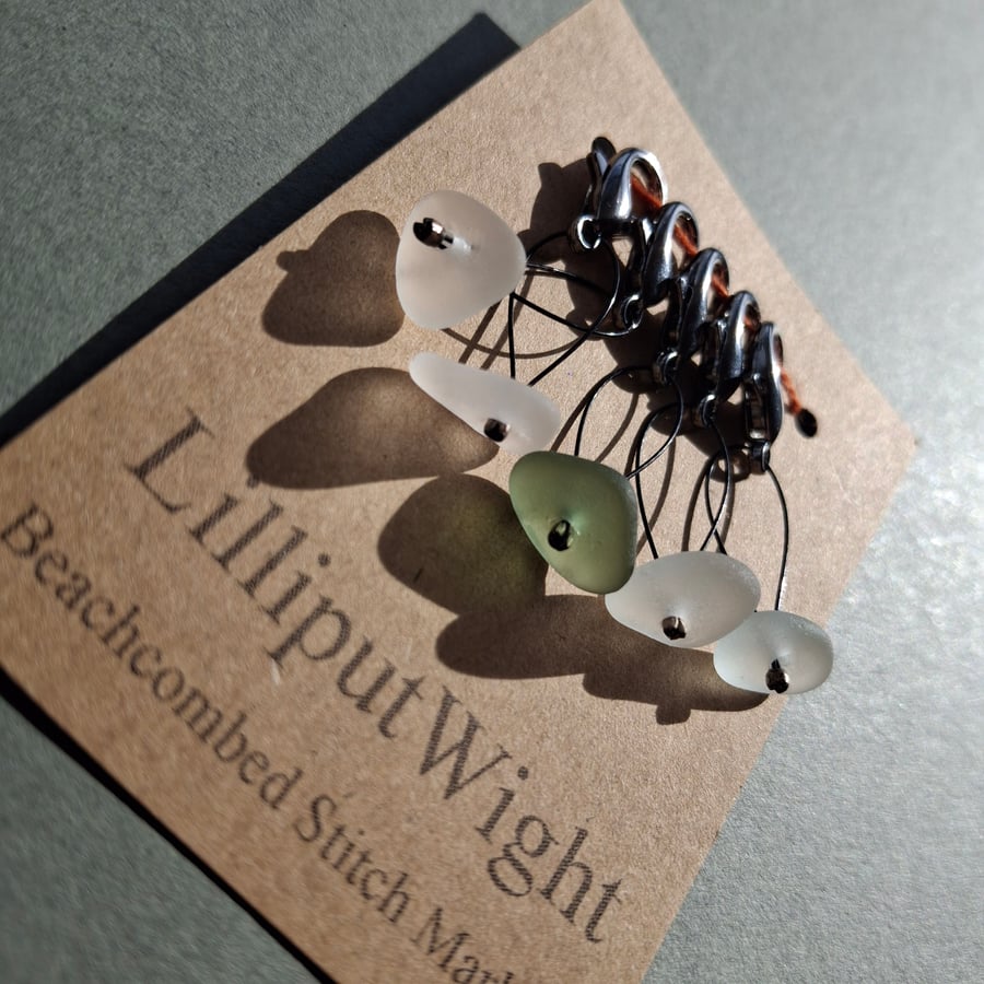 Five sea glass progress keepers in white and green