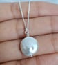 Natural Pearl Necklace, Sterling Silver Satellite Chain, Coin Pearl Pendant - Image 2