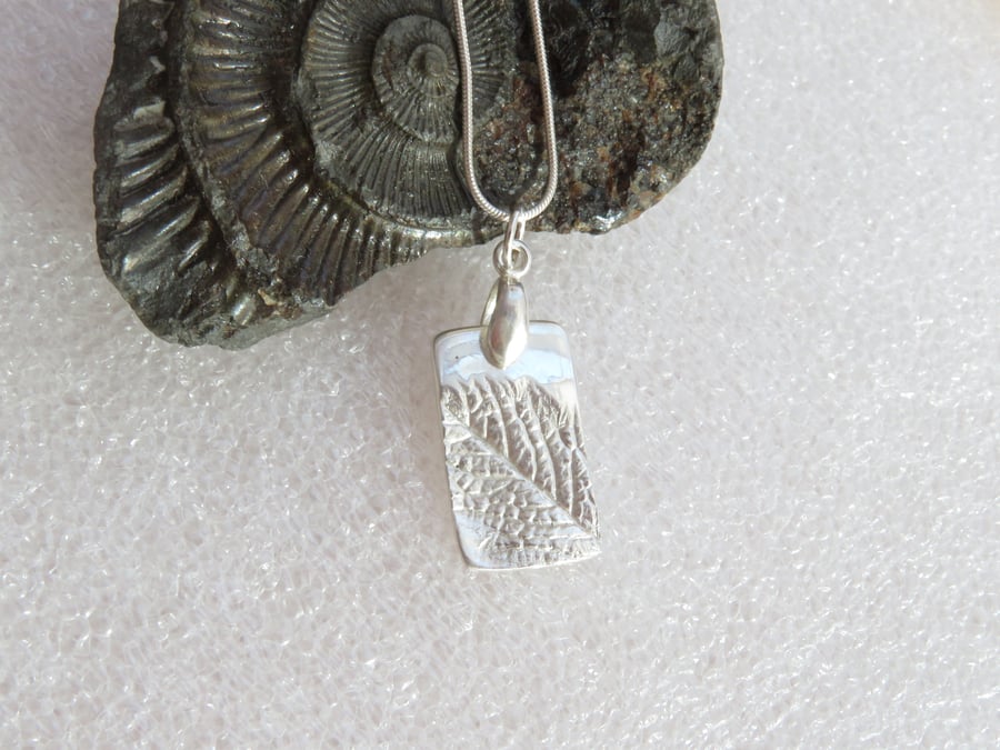 Fine Silver Bramble Leaf Imprint Pendant (with or without chain)