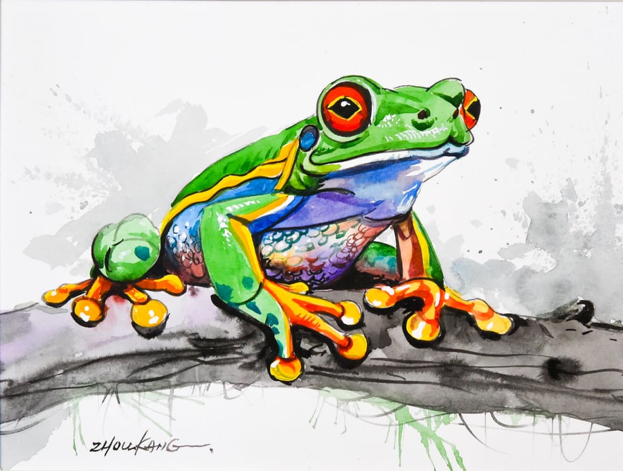 Frog Watercolour Painting – Original Still Life – Fun & Delightful