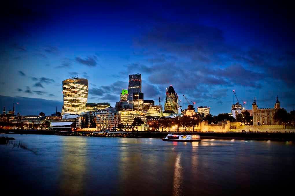 London Skyline Cityscape At Night Photograph Print