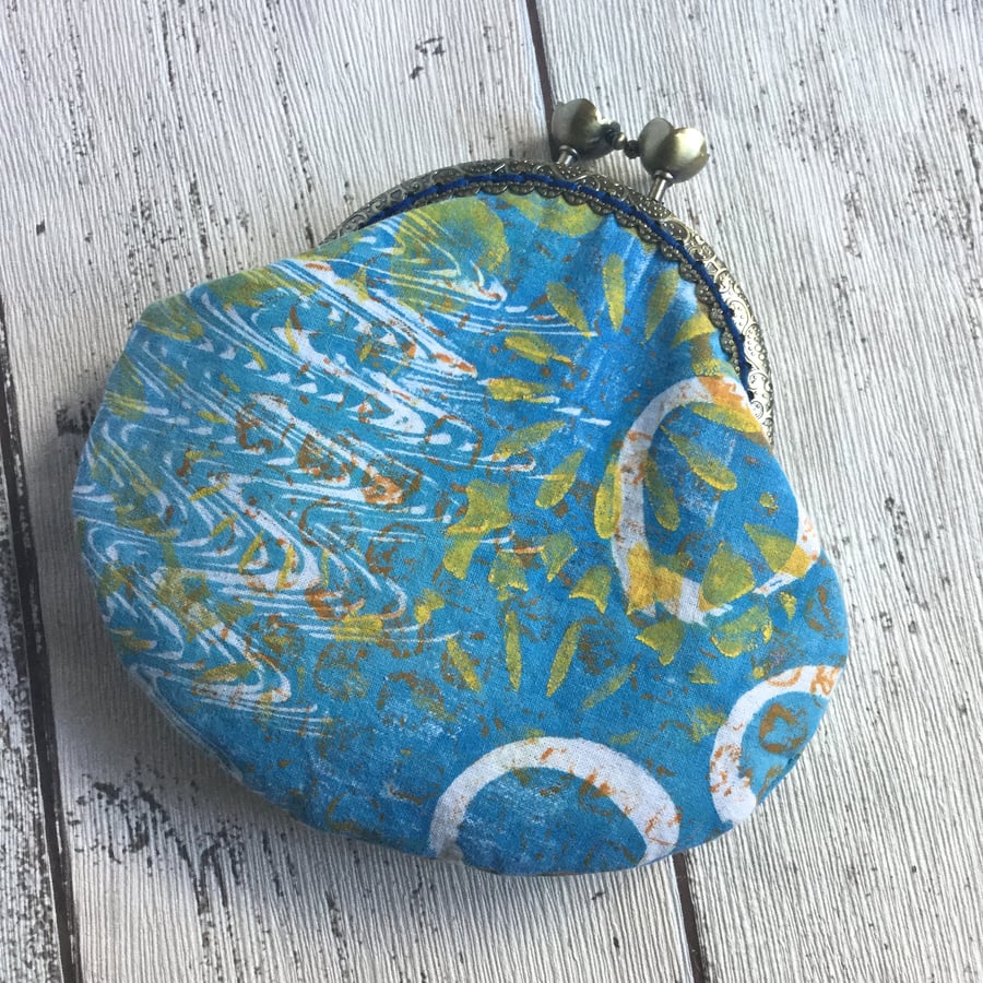 Hand Printed Fabric Clasp Coin Purse 