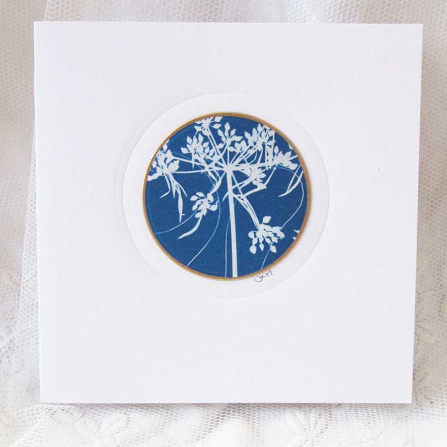 BOTANICAL CYANOTYPE PRINT CARD WITH GOLD LEAF