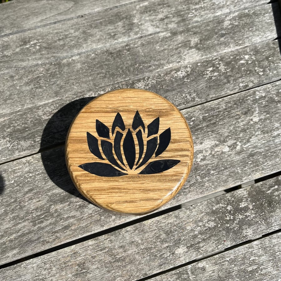 Handcrafted Oak Lotus Flower Inlaid Oak Jewellery Box- Trinket Box