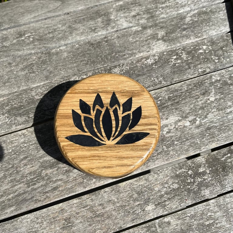 Handcrafted Oak Lotus Flower Inlaid Oak Jewellery Box- Trinket Box