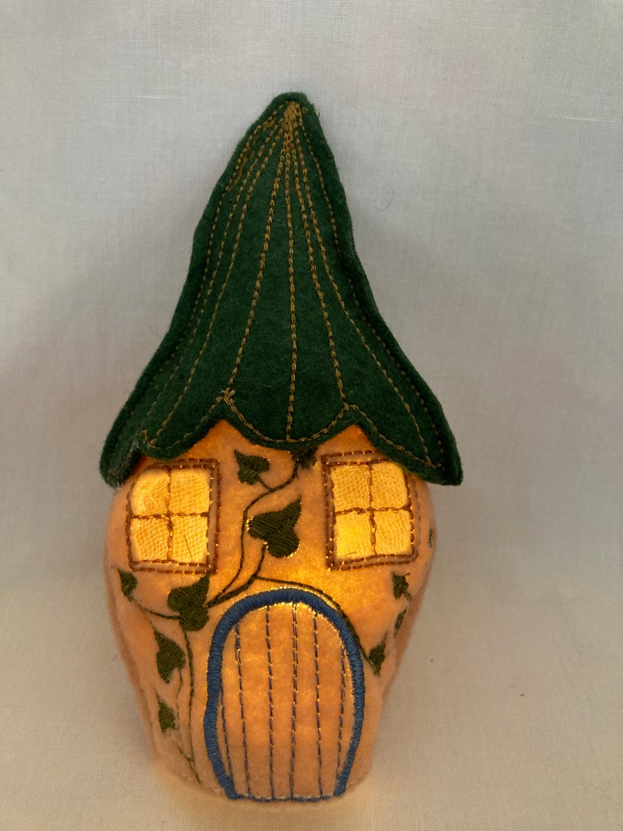 Embroidered Felt pumpkin tea light house