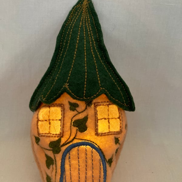 Embroidered Felt pumpkin tea light house