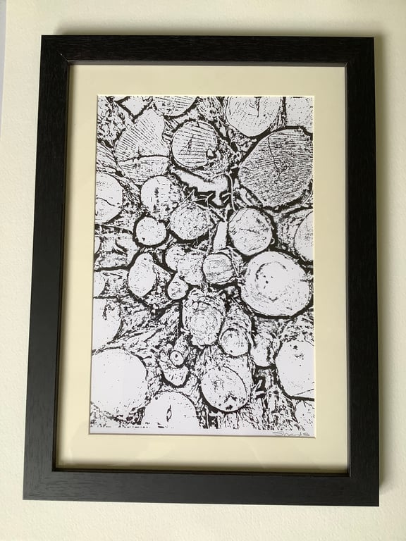 'Logs' Original Monochrome Print Framed  One of a Kind Eco Friendly Gifts