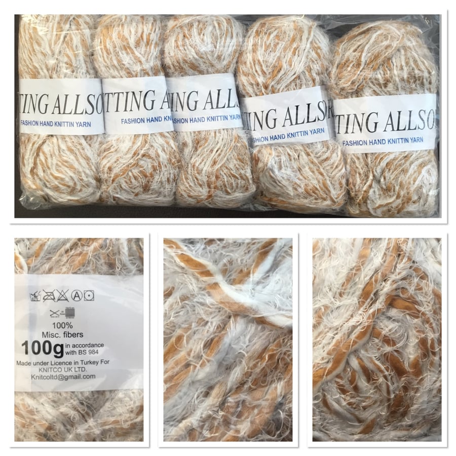 Sale! 500g Bundle Lot: 5 x 100g Fashion Beige Knitting Allsorts Mixed Fibre Yarn