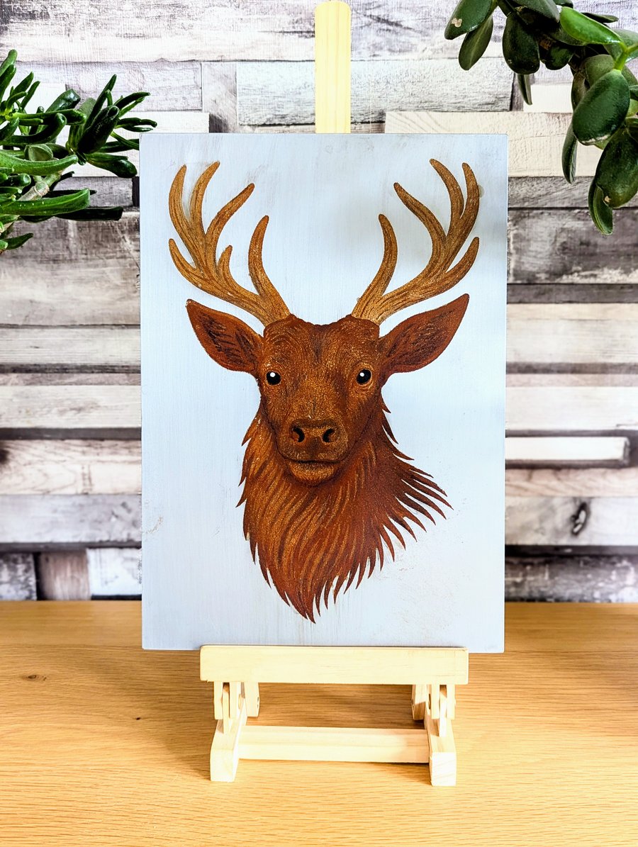 Red Stag Bust. Oxide metal wall art by Adam Clarke