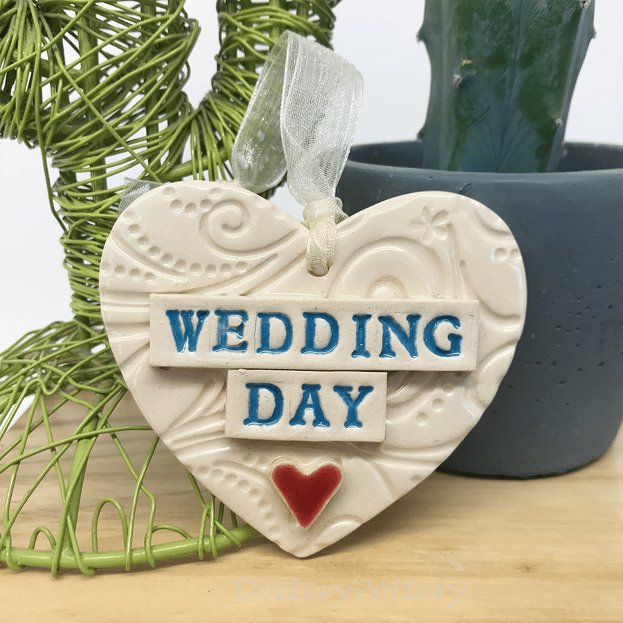 Ceramic Wedding heart decoration Bride and Groom Pottery