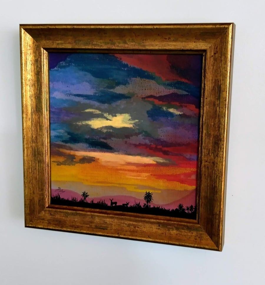 Deer Light - An original framed painting in mixed media