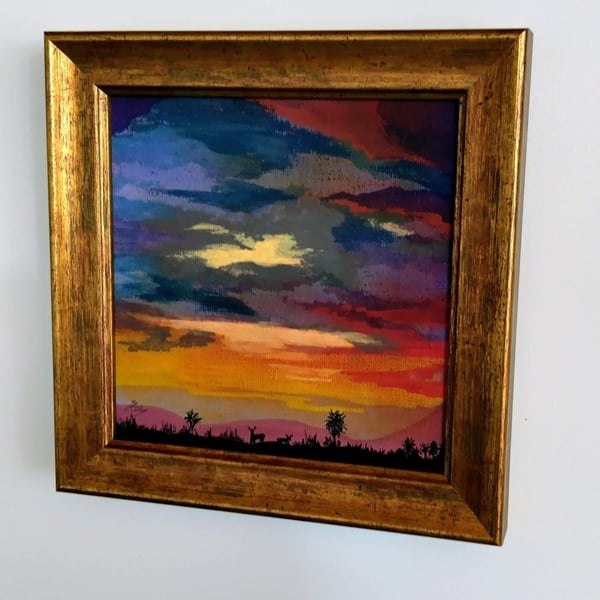 Deer Light - An original framed painting in mixed media