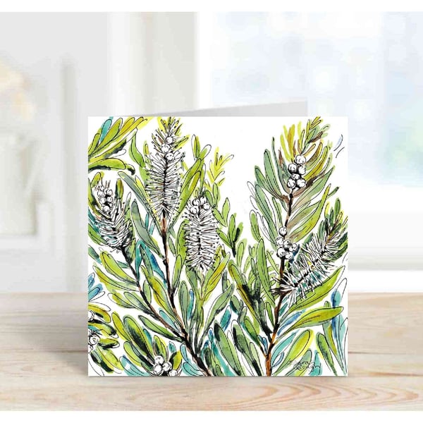 Tea Tree Art Card - Textured Cardstock with White Envelope Blank for Own Message