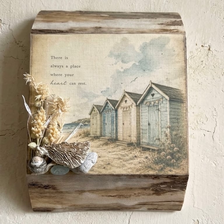 Wooden Coastal Beach Huts Wall Plaque Rustic Seaside Welsh Poplar Wood Art Sign.