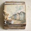 Wooden Coastal Beach Huts Wall Plaque Rustic Seaside Welsh Poplar Wood Art Sign.