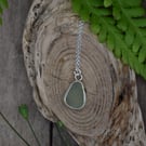 Highland Sea Glass and Silver Open-Backed Bezel Necklace, Pale Green