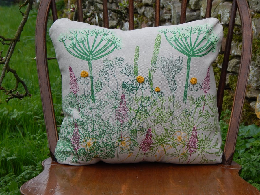 Beige - Screen Printed Wild Chamomile and Hedgerow flowers