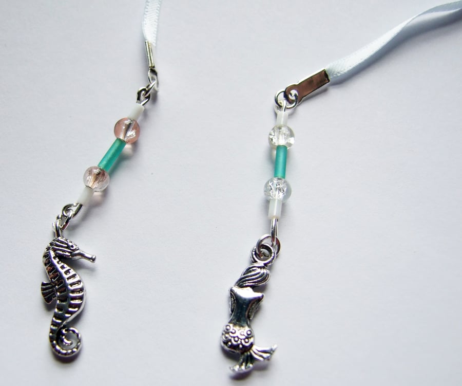 Under the Sea Seahorse and Mermaid Charms Ribbon Bookmark