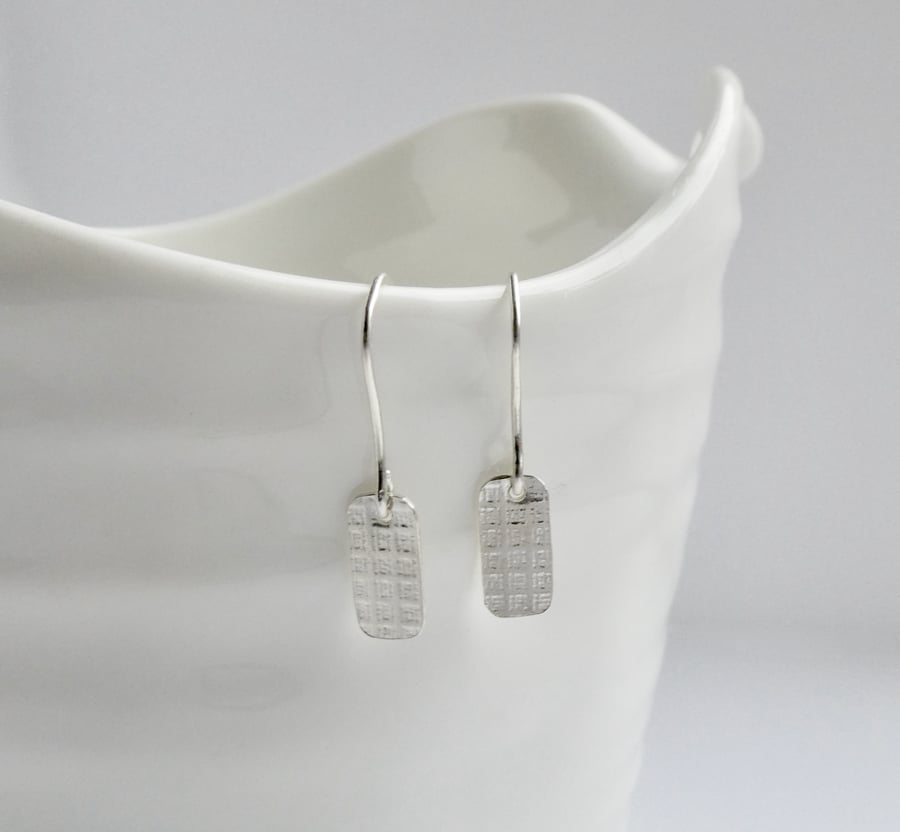 Rolled Silver Cross-Hatched Earrings 