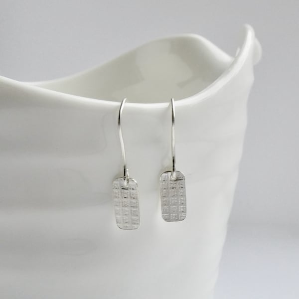 Rolled Silver Cross-Hatched Earrings 