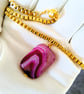 Fuchsia Stripe Agate Rectangle Pendant On Chunky Gold Plate 3mm Box Chain 17inch - Image 2