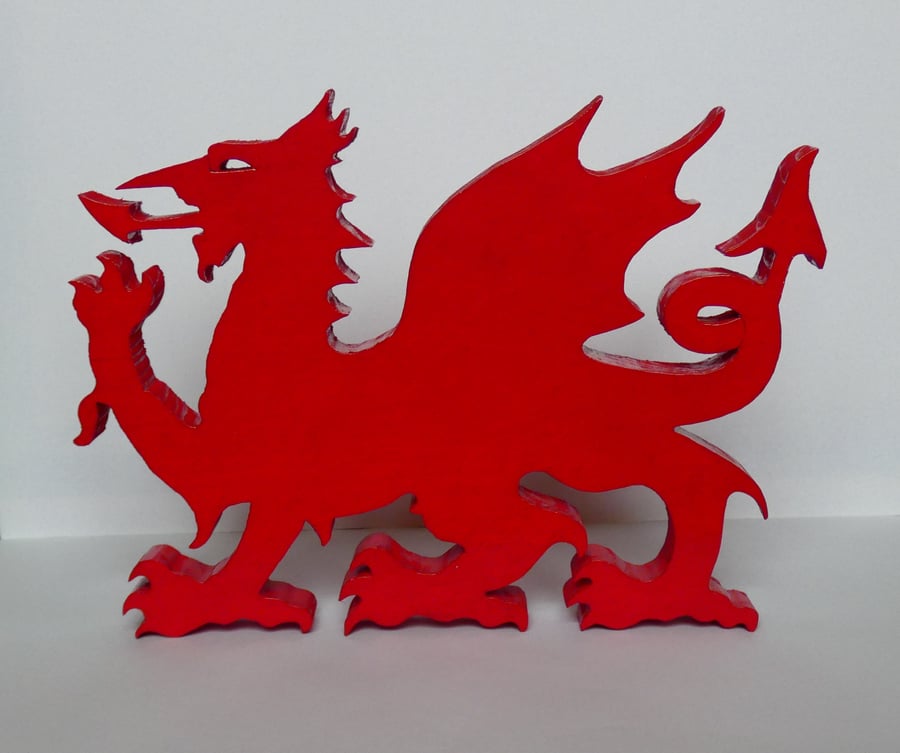 Unique Wooden Red Welsh Dragon Ornament