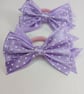 Set of 2 Purple Ribbon Bows on Hair Elastic – Layered Polka Dot Hair band - Image 2