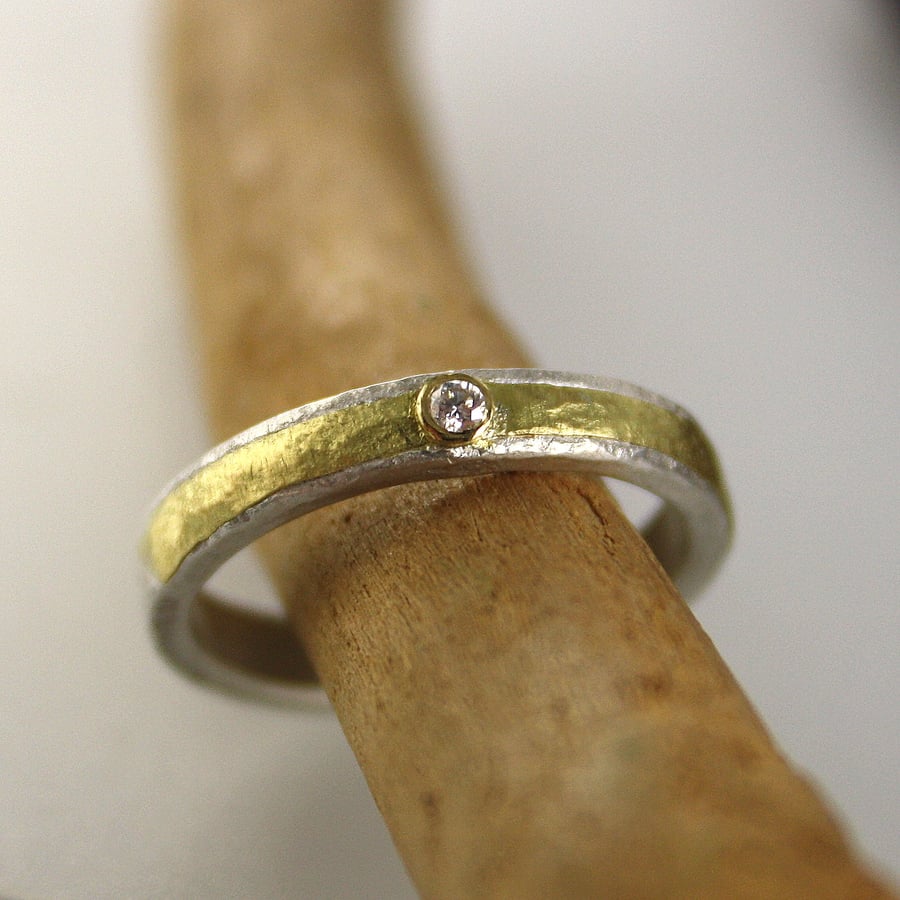 Diamond ring silver and 18ct gold