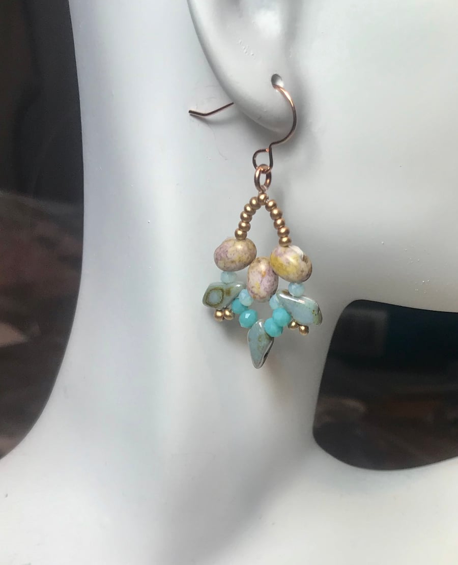 Sterling Silver Rose Gold Plated & Czech Glass Earrings
