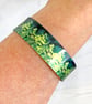 Green trees cuff bracelet, metal bangle with woodland, forest. (782) - Image 2
