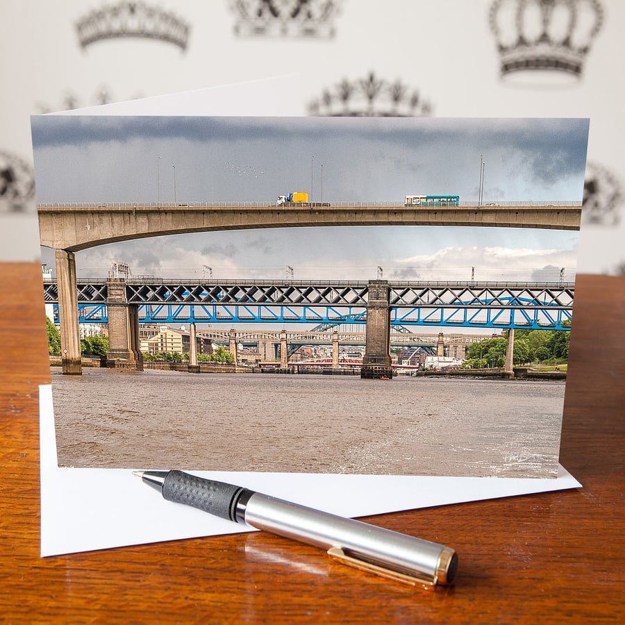Newcastle Upon Tyne, Seven Bridges, Greetings Card - Blank Inside - Birthday Car