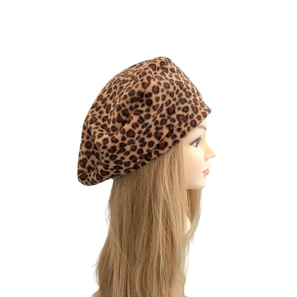 Leopard Retro Fleece Beret Hat Gift Women Brown Warm Vintage Autumn Beret Cap