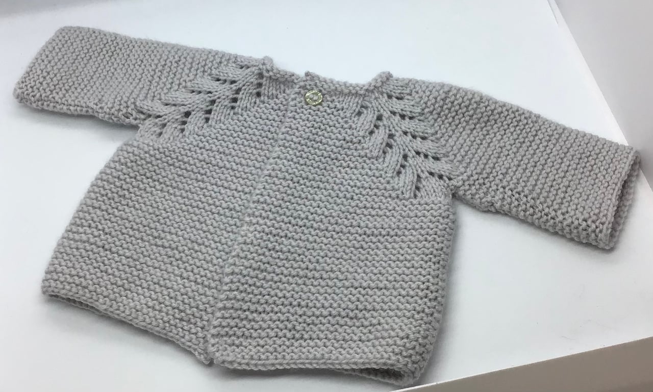 Pale Grey Baby Cardigan and matching hat 0-3 months 