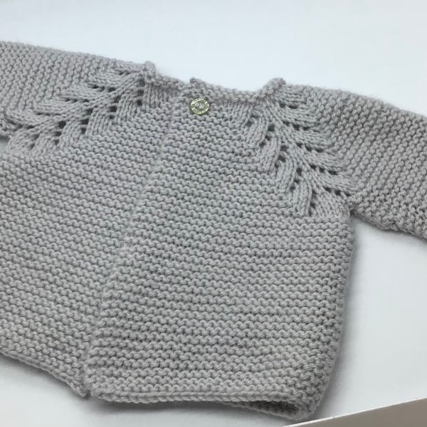 Pale Grey Baby Cardigan and matching hat 0-3 months 