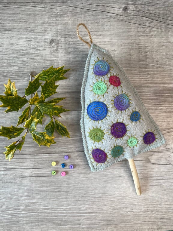 Dyed Wool and Driftwood Quirky Hanging  Tree Driftwood Decoration