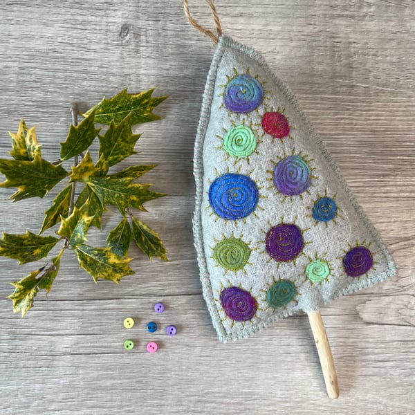 Dyed Wool and Driftwood Quirky Hanging  Tree Driftwood Decoration