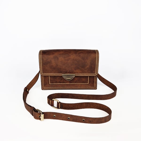 Leather Small Brown Bag,  Mini Crossbody, Handmade Gift