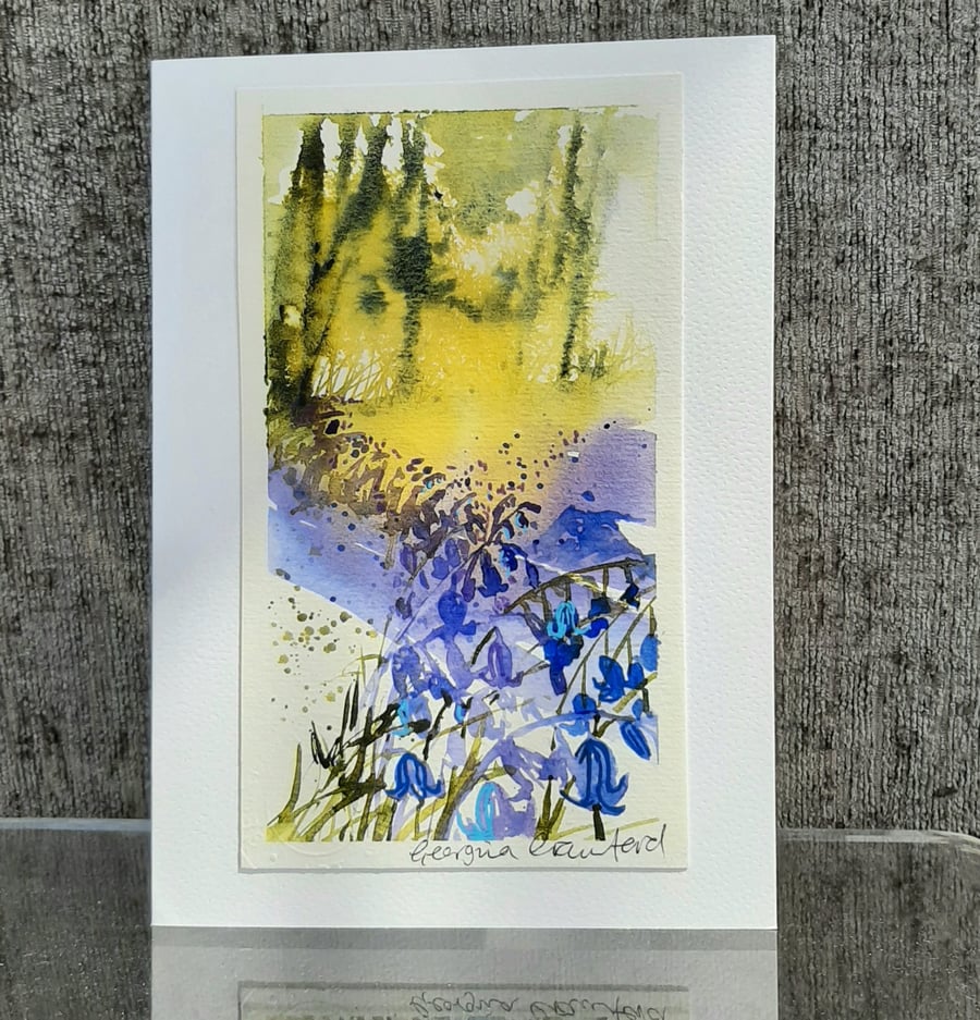 Sunlit Woodland Bluebells. Blank Card. Original Painting. 260152