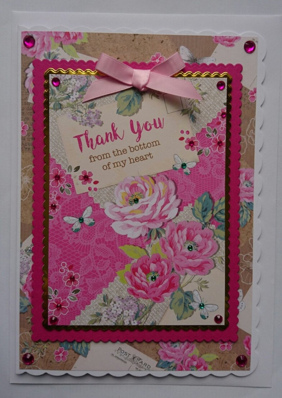 Thank You Flowers From The Bottom Of My Heart 3D Luxury Handmade Card 