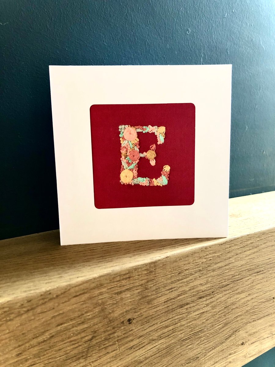 Single letter, embroidered card, birthday, new baby, handmade, unique