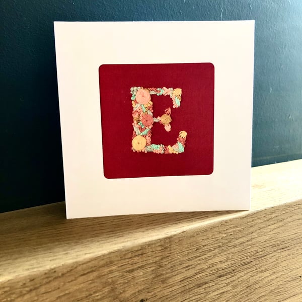 Single letter, embroidered card, birthday, new baby, handmade, unique