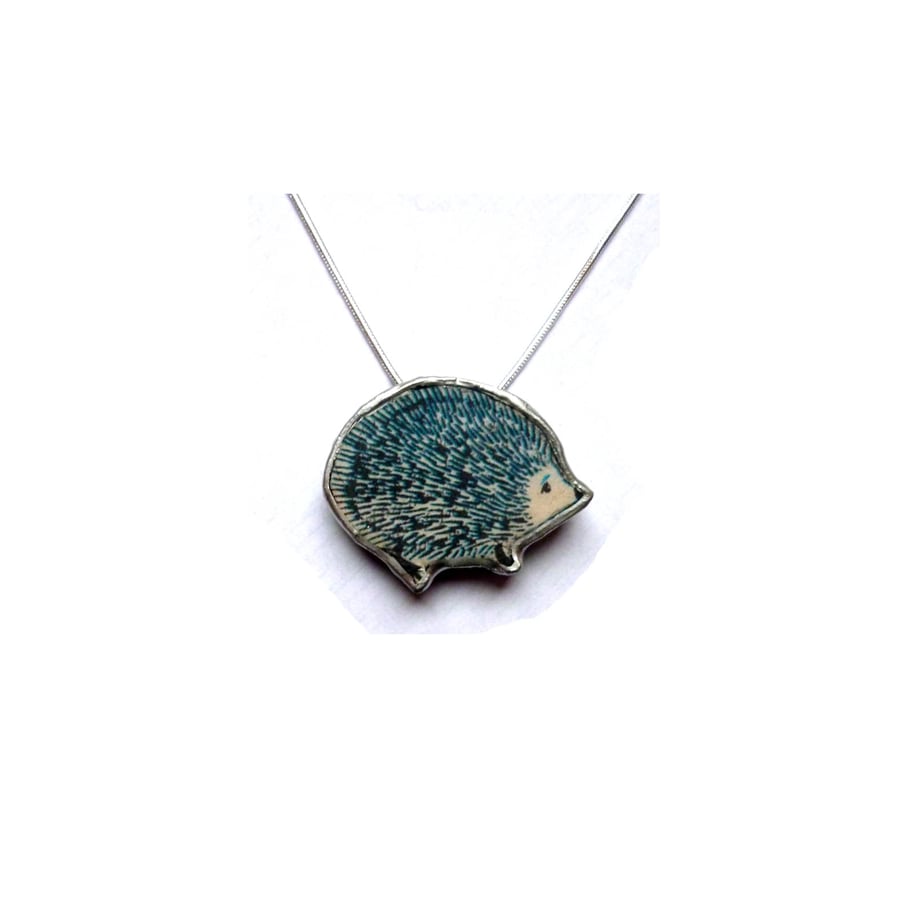 Little Blue Hedgehog whimsical resin Necklace by EllyMental Jewellery
