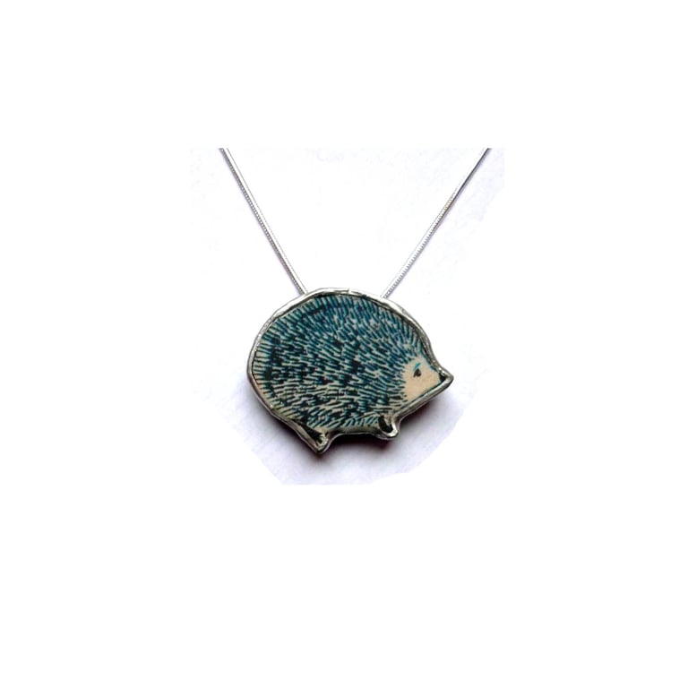 Little Blue Hedgehog whimsical resin Necklace by EllyMental Jewellery