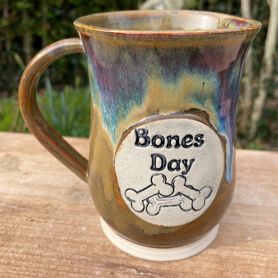 Large Wheel Thrown Bones Day Mug